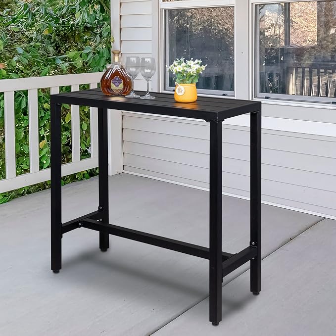 Outdoor Bar Table Narrow Counter Height Dining Table with Adjustable Feet Pub Table for Garden Patio Backyard Poolside Black Outdoor Bar Table, 40" Black Patio Bar Height Counter Table Console Table
