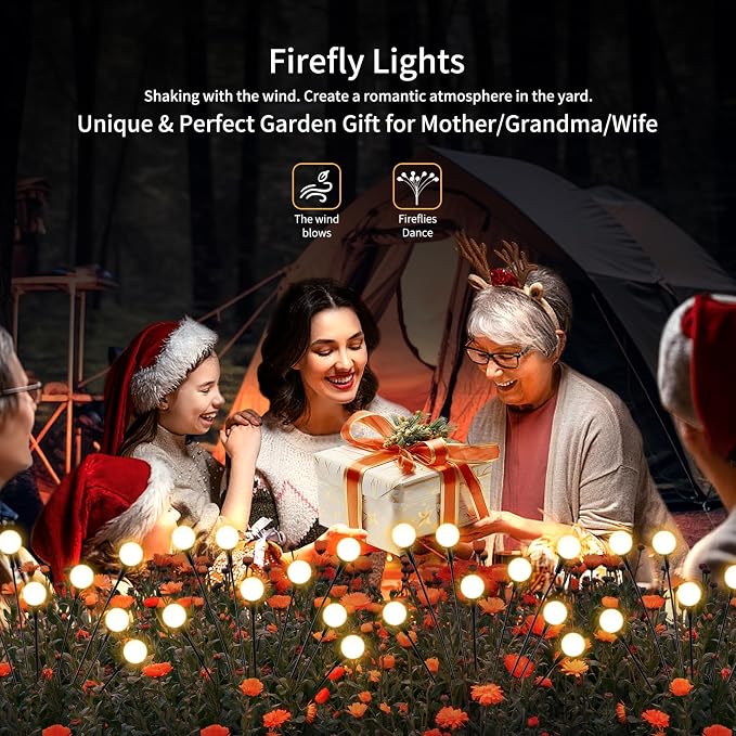 vignuto Solar Lights Outdoor Waterproof, 2 Packs 16LED, Solar Garden, Patio, Garden Decor, Patio Decor, Firefly Outdoor, Unique Gifts for Women, Gifts for Grandma