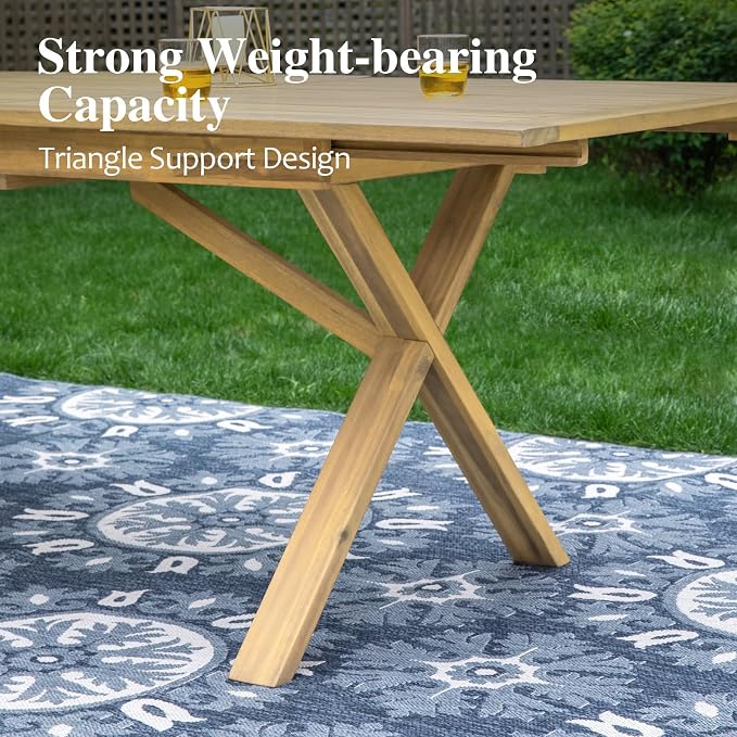 HERA'S HOUSE 9pc Patio Dining Set, Expandable Acacia Wood Table + 8 Chairs | Rectangular wooden table with umbrella hole, Fade-resistant, all-weather furniture for backyard, garden & poolside