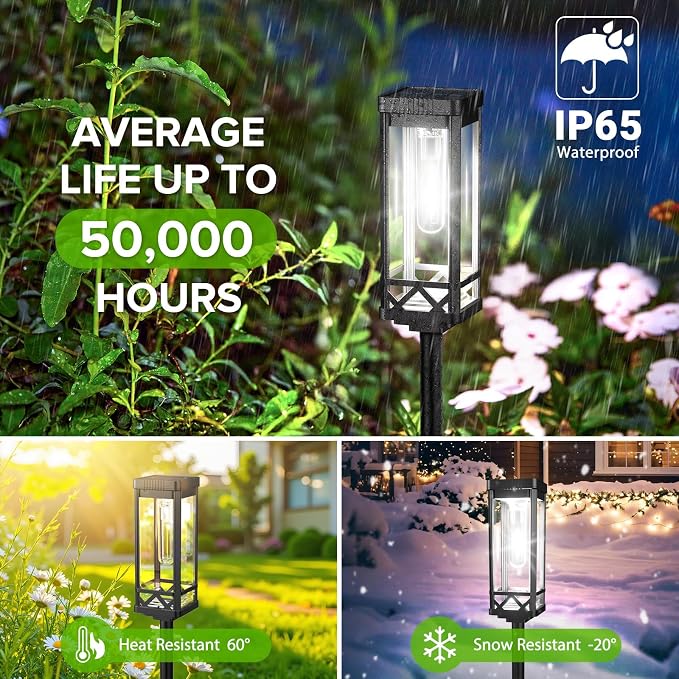 KOOPER Taller Solar Pathway Lights Outdoor, 2 Pack Upgraded Brighter Solar Garden Lights Solar Powered, Up to 15 Hours Outdoor Solar Lights for Yard Landscape Path Walkway Driveway （Cool White）