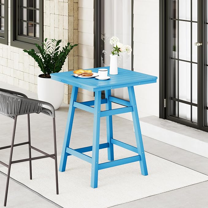 WestinTrends Malibu Square Outdoor Patio Counter High Bistro Bar Table with Umbrella Hole 37" Tall, Pacific Blue