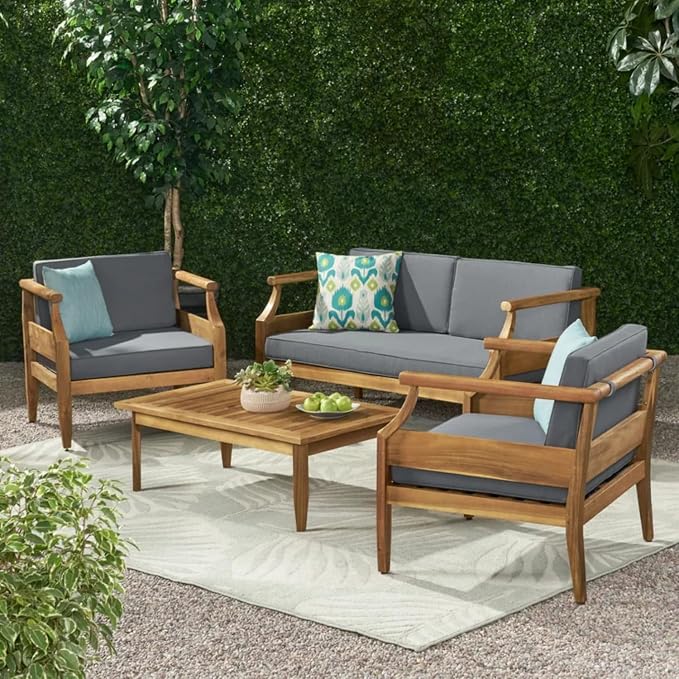 Patio Furniture Set of 4, Outdoor Sectional Furniture with Coffee Table, All-Weather Patio Conversation Set for Backyard, Garden and Poolside, Gray(Series E)