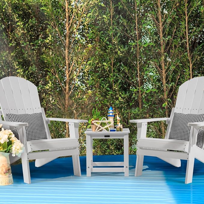 Outdoor Side Table, HIPS Plastic Composite Adirondack Patio Table, Weather Resistant End Tables for Outside, Indoor, Patio, Garden, Pool, Porch, Backyard, Lawn, Deck - White