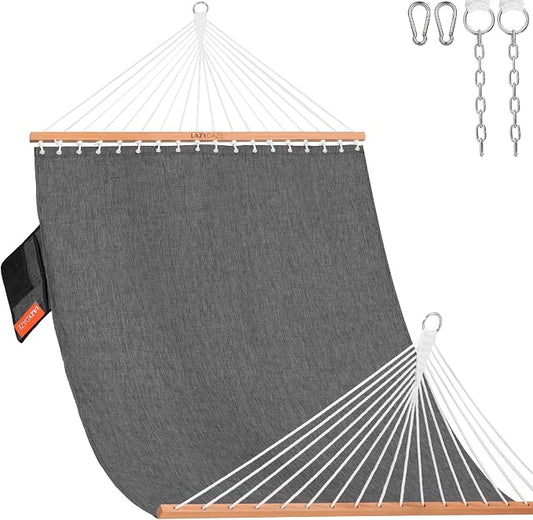 Lazy Daze Hammocks 11 FT Double Outside Hammock Quick Dry Olefin Fabric Hammock with Spreader Bar & Side Pocket for Outdoor Poolside Backyard 450 lbs Capacity, Black