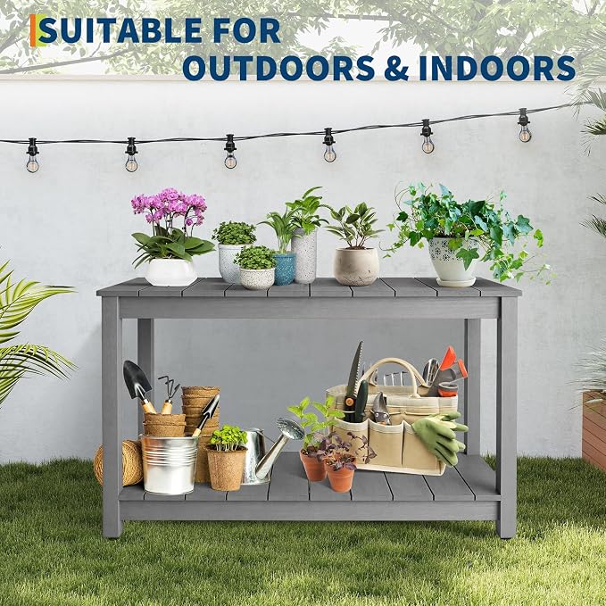 Outdoor Console Table for Patio - 48 Inch 2-Shelf Wood Patio Table with Weatherproof Finish, All-Weather Buffet & Storage Table for Porch, Entryway, Garden