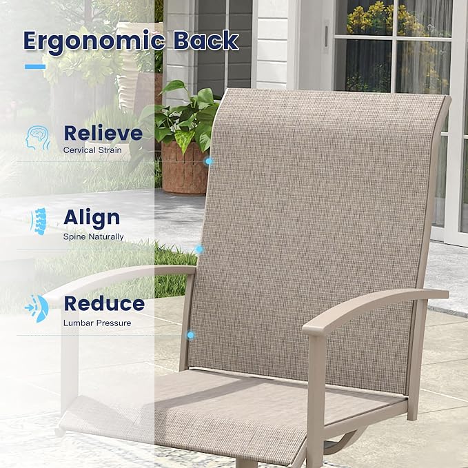 VICLLAX Outdoor Table and Chairs Set for 4, Patio Dining Set of 40.6" Metal Round Patio Table with Umbrella Hole & 4 Swivel Outdoor Dining Chairs for Backyard Lawn, Sandshell