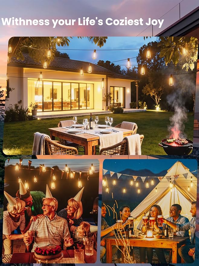 Svater 300 FT Outdoor String Lights LED, Waterproof for Outside Patio | 156 Shatterproof ST38 Dimmable Edison Bulbs, Hanging Lighting For Bistro Cafe Market Backyard, 2700K (100 FT *3)