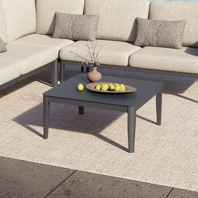 Patio Coffee Table Square Outdoor Coffee Table for Outside All-Weather Aluminum Outdoor Coffee Tables for Balcony Garden Lawn, Grey