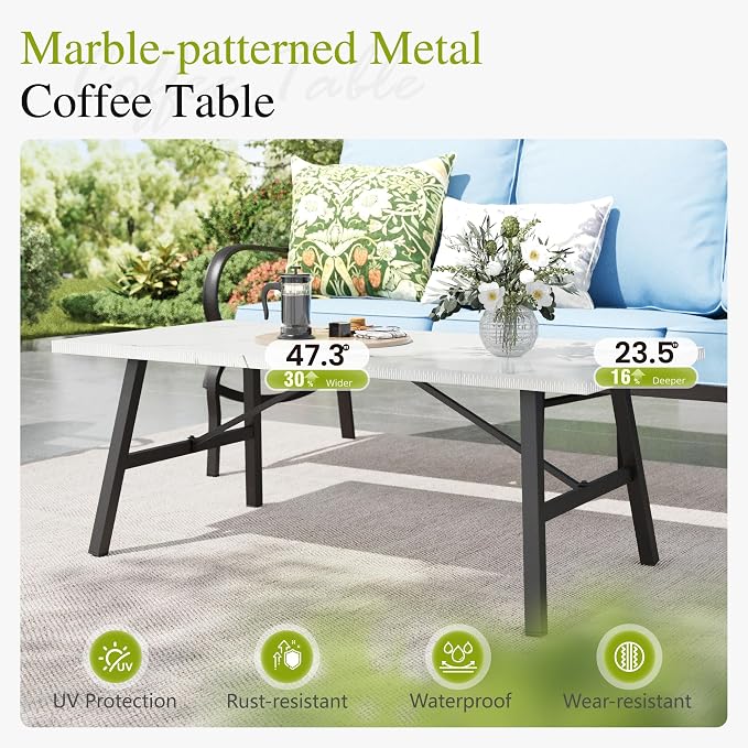 Sophia & William Patio Furniture Sets for 7 with Fire Pit Table 45", Outdoor Patio Furniture Set 8 Pcs, Convesation Set with 4 x High Heavy Sofa Chairs, 1x3-Seat Sofa, for Porch Poolside Grey