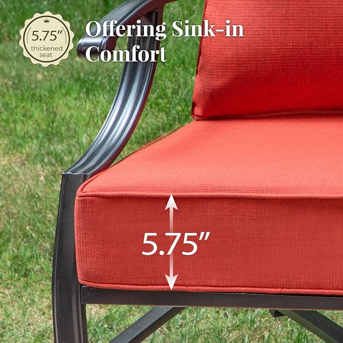 MIXPATIO Patio Furniture Set 6 pcs, Outdoor Patio Furniture, 1 X 3-Seat Sofa, 2 X Single Chairs, 2 X Rocker Chairs, 1 X Coffee Table and 5.75" Extra Thick Cushion, Patio Conversation Set,Red