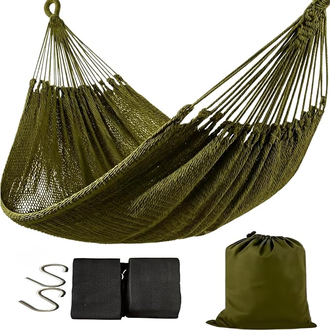 Handwoven Mayan Hammock with Carry Bag, 2 Person Family Size Cotton Nylon Rope Hammock, 500 lb Capacity, Portable Handmade Hammock for Camping, Backyard, Porch, Indoor Outdoor Use