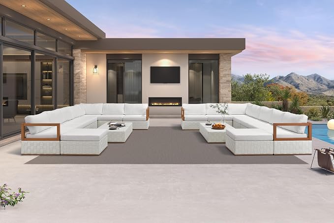 PURPLE LEAF Patio Outdoor Furniture Set 20 Pieces, Premium Leather Outdoor Couch Sectional Sofa, Modular Patio Conversation Sets with Olefin Cushions, Patio Couch for Porch, Balcony, Garden, White