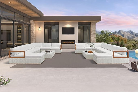 PURPLE LEAF Patio Outdoor Furniture Set 20 Pieces, Premium Leather Outdoor Couch Sectional Sofa, Modular Patio Conversation Sets with Olefin Cushions, Patio Couch for Porch, Balcony, Garden, White