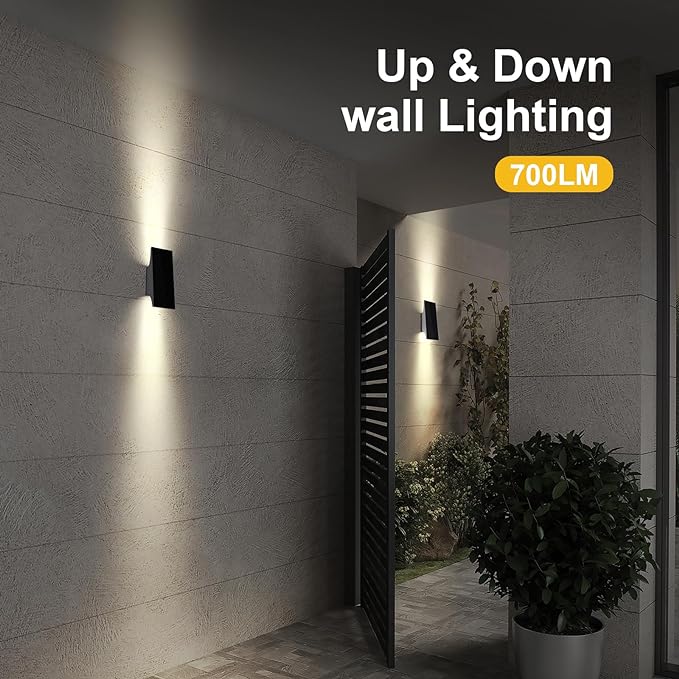 Solar Wall Light Outdoor Waterproof Up and Down, 3000K Solar Light | 4-Level Brightness, Dusk to Dawn Solar Sconce Light, Easy to Install, Outdoor Solar Lights for Yard Patio Garage Porch Decor