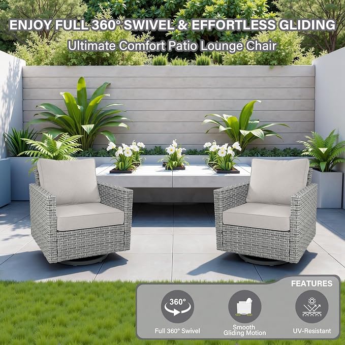 9 Piece Patio Furniture Set with 43-Inch Propane Fire Pit Table, Outdoor Sectional Sofa Set, 5 Seater Modular Wicker Seating with 50000 BTU Fire Table for Deck Backyard Casual Gathering