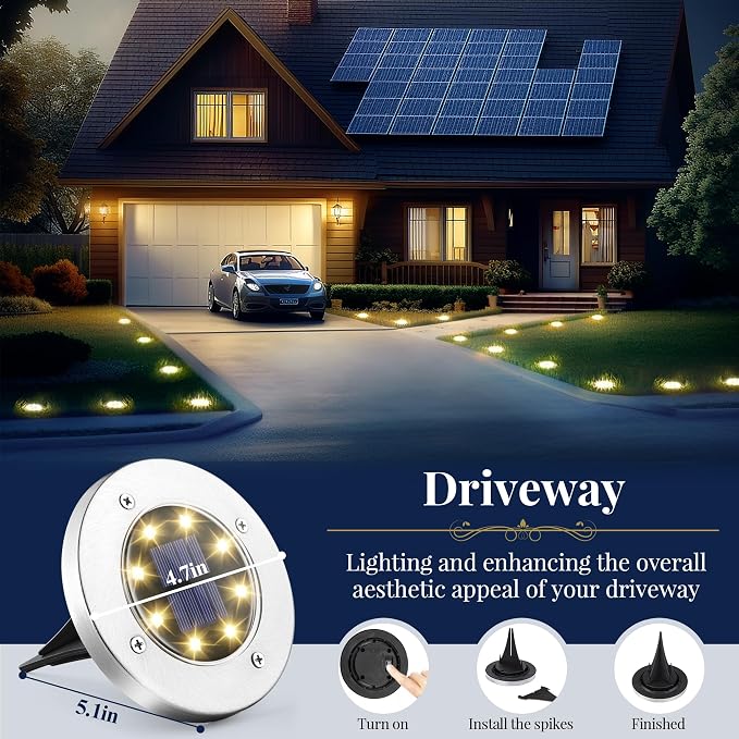 SOLPEX Solar Ground Lights Outdoor, Garden Lights 16 Pack Warm White | IP65 Waterproof Stainless Steel Landscape Lighting for Walkway, Driveway, Pathway, Patio, Backyard Decor