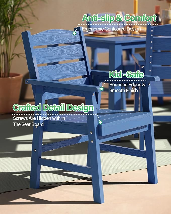 YEFU Outdoor Patio Table HIPS: Square Wood Grain Waterproof Easy-Clean All-Weather Patio Dining Table - Rust-Resistant Modern Outdoor Dining Table for Backyard Garden Deck Poolside（Navy）
