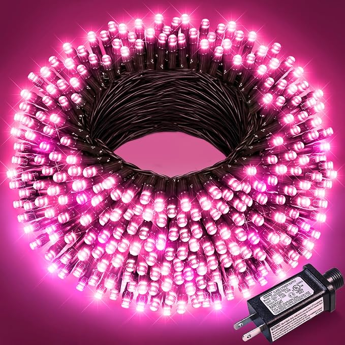 100FT 300LED Christmas Lights Outdoor, Christmas Tree Lights, Pink | Plug in 8 Modes Waterproof Connectable String Lights for Outside Indoor Home Patio Garden Holiday Valentine's Day Decorations