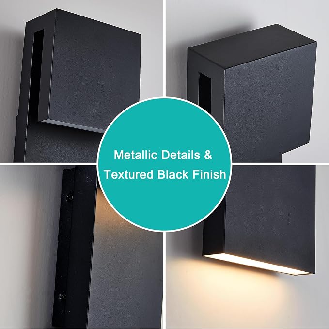 Tarentlight Modern Porch Lights with 2 Pack,Outdoor Indoor Integrated LED Wall Lights,2-Light Total 17W,3000K, Textured Black Finish,Outside Lights Waterproof for House Front Door Patio Garage