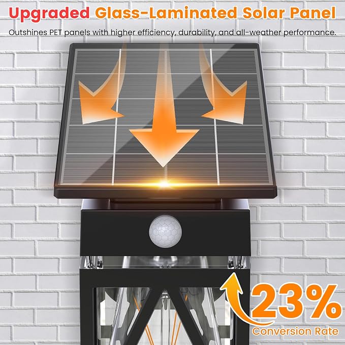 2 Pack Solar Porch Lights Outdoor with Dusk-to-Dawn Motion Sensor | 200LM 3000K Warm White, E26 ST58 Bulb, Classic Lantern Design, 3 Lighting Modes, IP65 Waterproof for Porch, Garage & Patio