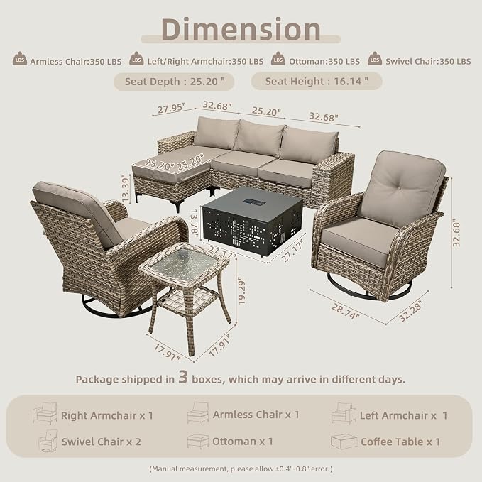 CAODOC 8-Piece Patio Furniture Set with L-Shape Sofa Chaise, Outdoor Sectional Couch Solar Table, Modern Modular Wicker Rattan Conversation Set