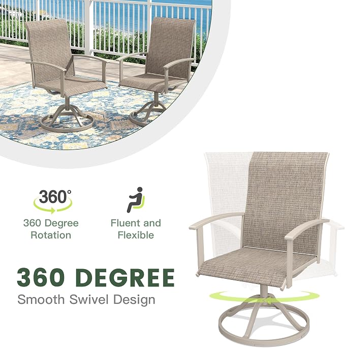 9 Pieces Round Outdoor Table and Chairs Set, Patio Dining Set with 60" Round Spliced Outdoor Table and Patio Swivel Chairs for Backyard Lawn Garden, Sandshell Table and Sandshell Chairs