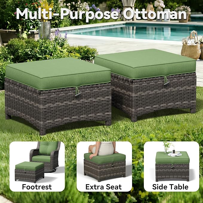 8 Piece Outdoor Wicker Patio Furniture Set, Patio Chairs Set with Thickened Olefin Cushions, High Back and Deep Seating, Hand-Woven PE Rattan, Ottoman for Porch, Deck