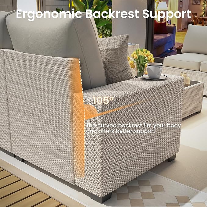 olimix 8 Piece Outdoor Patio Furniture Set, Outdoor Sectional Furniture, Rattan & Wicker Modern Modular Conversation Set Sofa Couch W/Water Resistant Washable Thick Cushions and Coffee Table, Beige