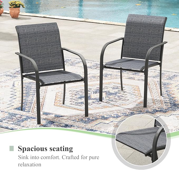 Patio Table and Chairs Set for 8, Outdoor Dining Set with 8 Stackable Dining Chairs and 53" x 53" Metal Slatted Round Dining Table for Porch, Deck, Lawn, Garden, Grey & Dark Grey