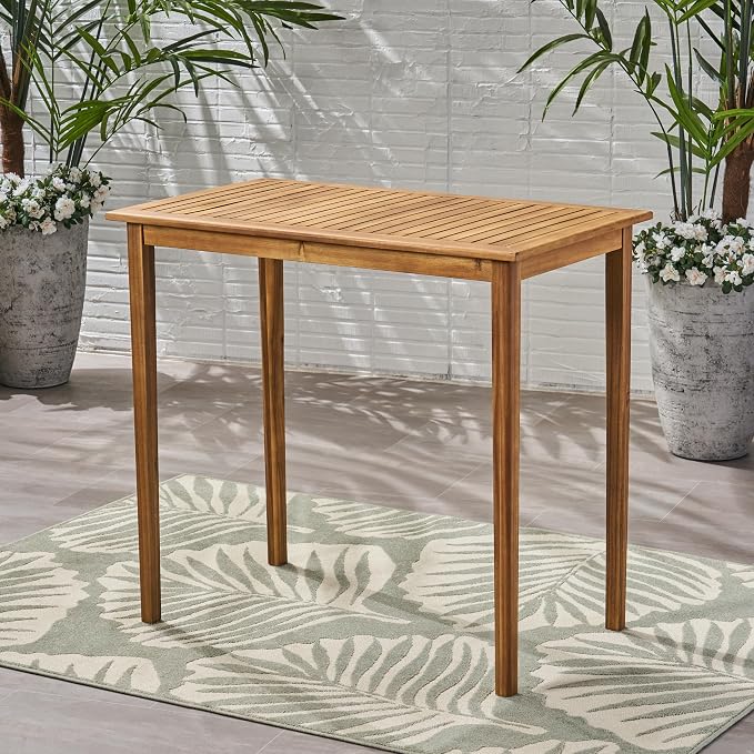 IRONORA Natural Acacia Wood Rectangular Patio Bar Table, 40 Inch Tall Slatted Top Outdoor Pub Table, Wooden High Top Counter Height Table for Backyard Balcony Garden