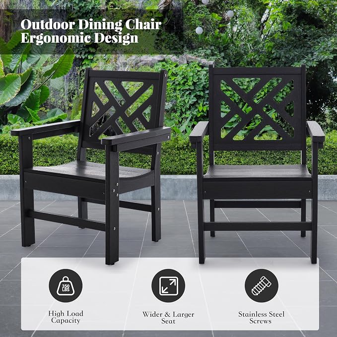 HDPE Dining Table Set for 4,5-Piece Outdoor Table and Chairs Include 4 Dining Chairs and 62.5" Patio Dining Table with Umbrella Hole (Black)