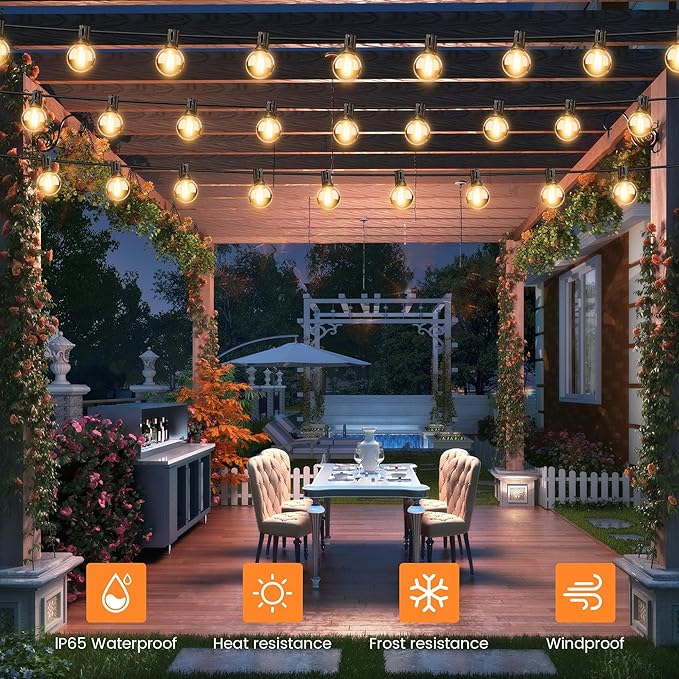 OHLUX 35FT Solar String Lights Outdoor, Waterproof Solar Patio Lights with Remote, 17 Shatterproof LED Filament G40 Globe Bulbs, 2200K Soft White, Dimmable Outside Hanging Light for Backyard Deck