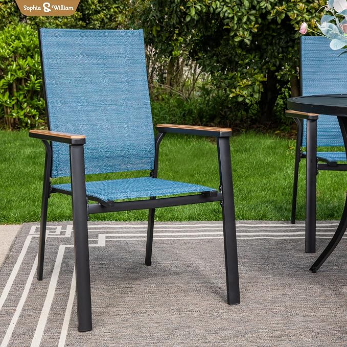 Sophia & William Patio Dining Chairs Set of 2, Stackable Aluminuum Frame | Blue textilene, Weather-resistant, light-weight & space-saving, Breathable & quick-drying, Outdoor deck backyard porch