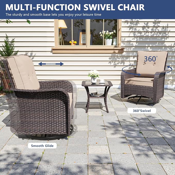 10 Pieces Outdoor Patio Furniture Set,Outdoor Sectional Furniture All Weather PE Rattan Wicker Patio Conversation Set with Coffee Table,Swivel Rocking Chairs Set,Sand