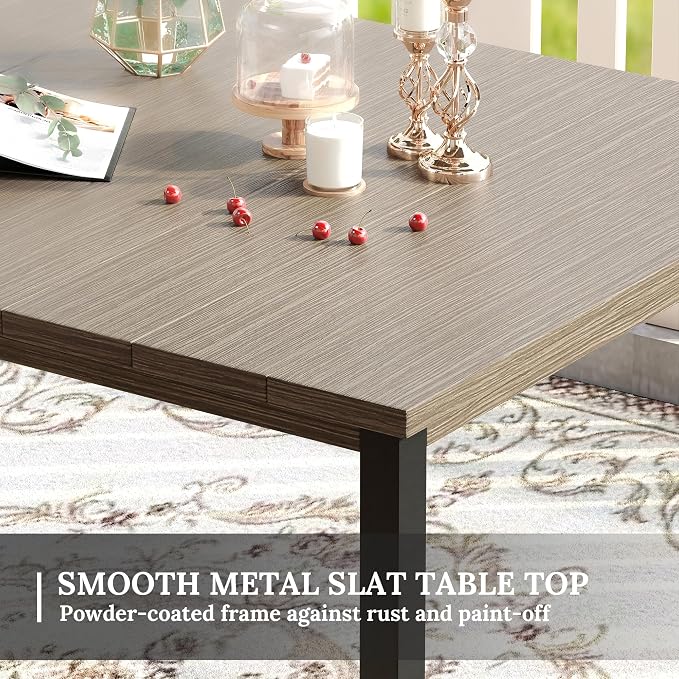 VICLLAX Patio Dining Set for 4, All Weather 5-Piece Patio Set-40.2" Square Outdoor Table and 4 Stackable Chairs for Lawn Garden and Backyard,Grey Wood Grain Tabletop