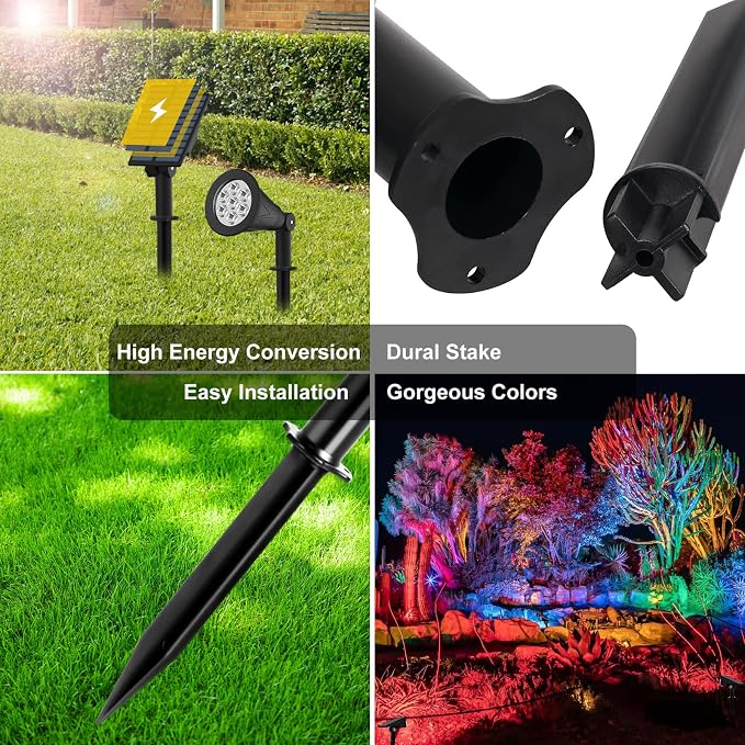 T-SUNUS RGB Solar Landscape Spotlights Christmas, Color Changing Spot Lights Waterproof IP65 Garden Pond, 180° Adjustable Halloween Wall Tree Light Separately Installed for Outdoor Indoor 2 Pack