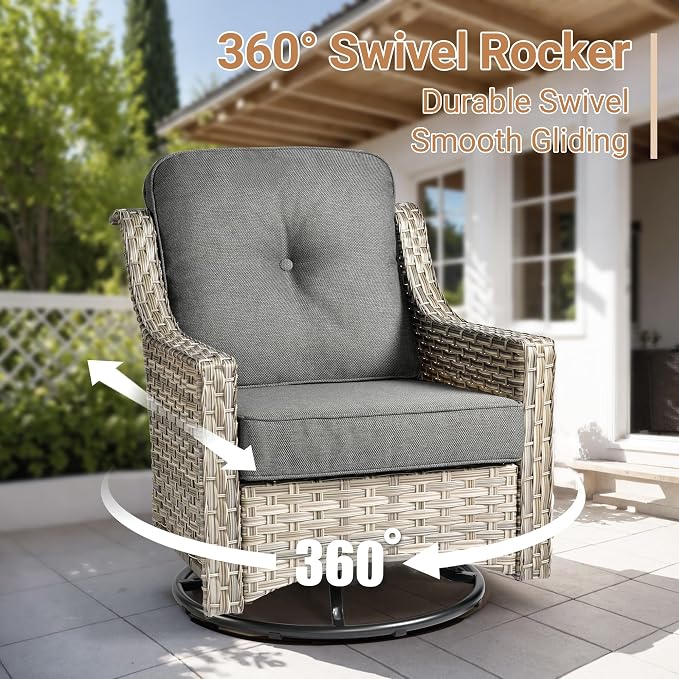 HOOOWOOO Outdoor Patio Furniture Set with Fire Pit Table,11 Pieces Wicker Out Door Sectional Furniture L Shaped Couch,Outside Patio Conversation Swivel Chair Sets,Charcoal Gray
