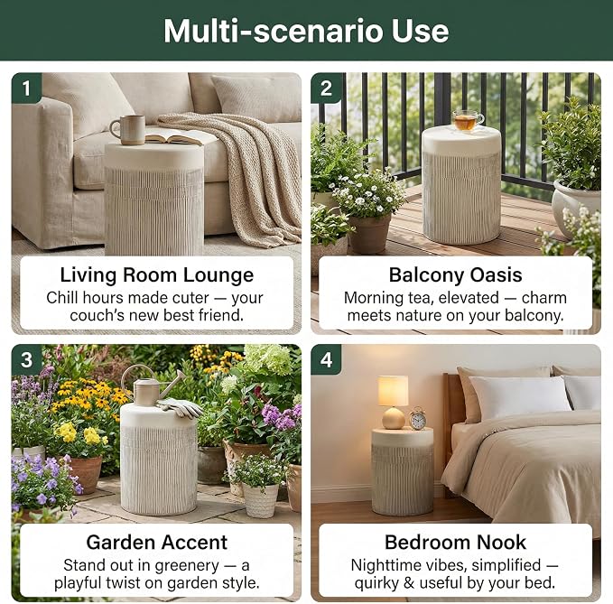 Christopher Knight Home 17.52" H Textured MGO Side Table Cylindrical End Table Indoor Outdoor Living Room Patio Balcony Decor Minimalist Accent Furniture, White