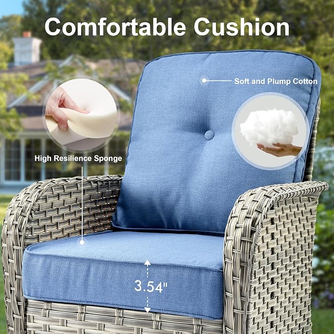 Outdoor Patio Furniture Sets,9 PCS Patio Conversation Set Outside Rattan Sectional Sofa with 42 in Square Fire Pit Table Wicker Rocking Chair Coffee Table Fit Backyard Garden Poolside Balcony