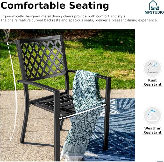 MFSTUDIO Outdoor Dining Set for 4, Round Patio Table and Chairs Set, Metal Patio Furniture Set for Deck, Backyard, Poolside & Garden