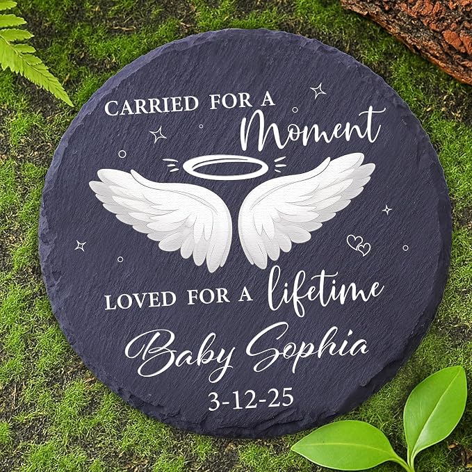 Personalized Miscarriage Garden Stone, Infant Loss Memorial Gift for Mother, Angel Baby Memorial Slate Plaque, Grieving Sympathy Gifts for Loss of Baby Remembrance Carried for a Moment