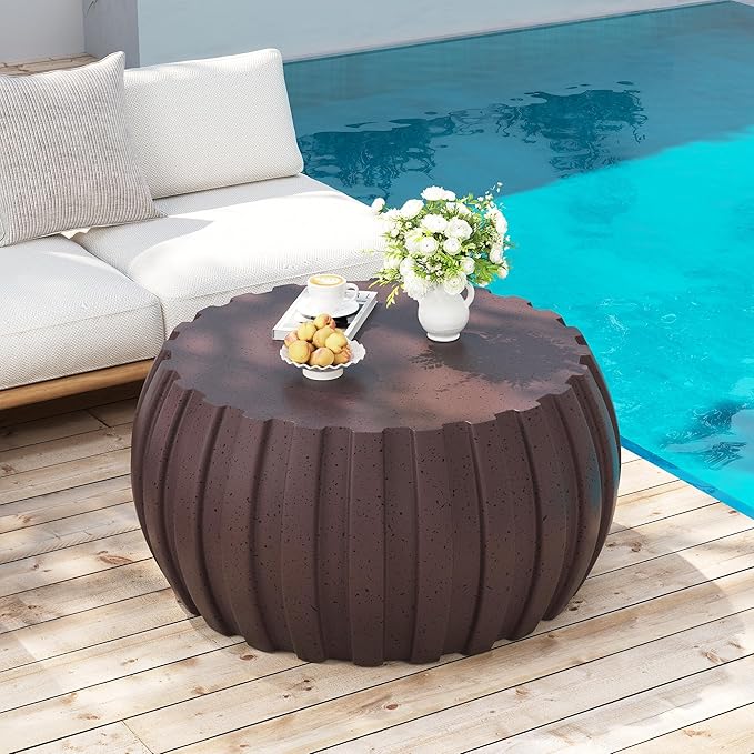 35.43" Round Outdoor Coffee Table - Waterproof MgO Cement Design, Durable Indoor & Outdoor Round Coffee Table for Patio, Garden, Living Room