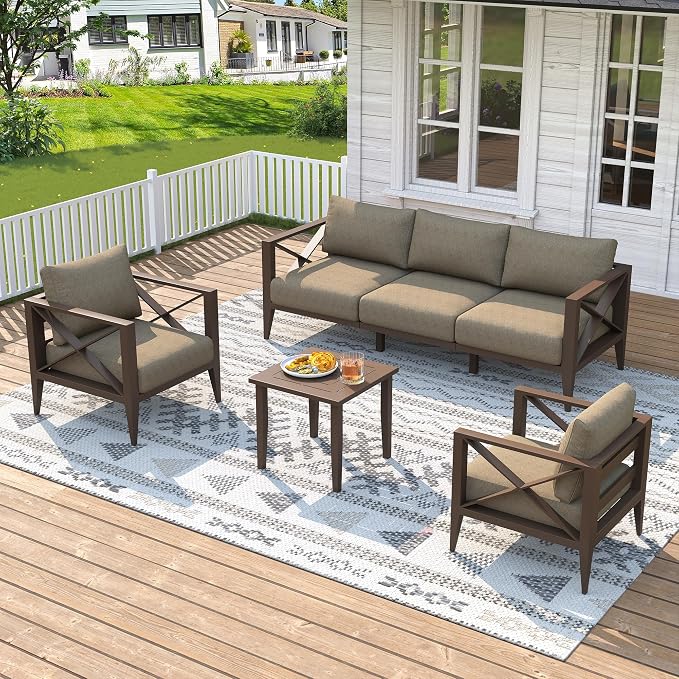 7-Piece Oversized Aluminum Patio Furniture Set–Brown Outdoor Conversation Sofa Set with Coffee Table, Deep Seating, Rust-Proof, All-Weather for Backyard, Deck, Balcony