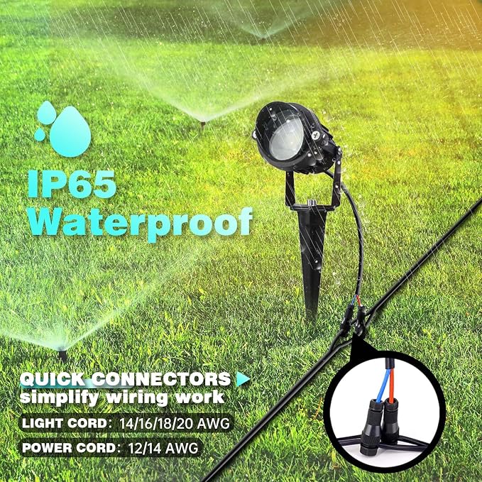 LAVAED 10W LED Landscape Lights 12V Outdoor Spotlight with Connectors Low Voltage Landscape Lighting Warm White Waterproof Yard Uplight(6 Pack)