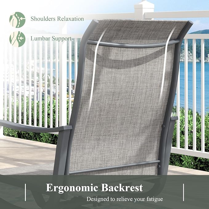 Outdoor Dining Set for 8, 63.1" Metal Round Outdoor Dining Table with Umbrella Hole and Sling Patio Swivel Chairs, 9 Pieces Patio Table and Chairs Set for Garden Backyard, Grey and Dark Grey