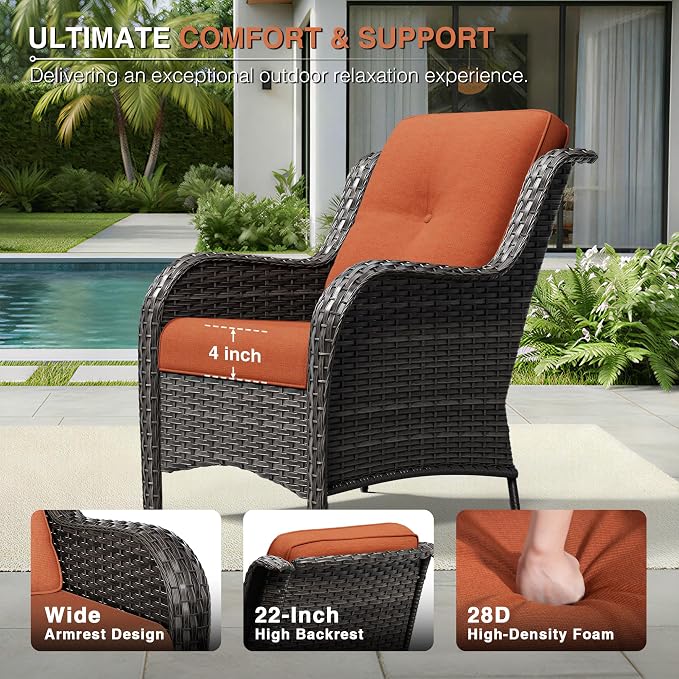 Joyside 6 Piece Wicker Patio Furniture Set, Rattan Patio Chairs with High Back, Deep Seating, Wide Armrest, Thickened Cushions, Outdoor Furniture for Deck, Porch Use