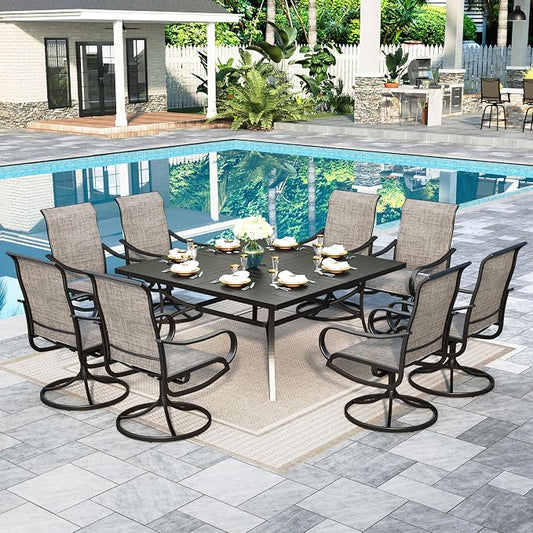 Sophia & William Outdoor Dining Set Patio Dining Sets Patio Table and Chairs Set 9 Pieces 60" Square Outdoor Dining Table for 8 with Swivel Patio Chairs for Garden Pool All Weather Brown