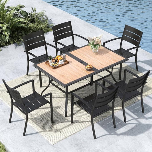 MFSTUDIO Patio Dining Set for 6, Metal Outdoor Table and Chairs Set, 7 Piece Wrought Iron Patio Furniture Dining Set for Deck Backyard Garden