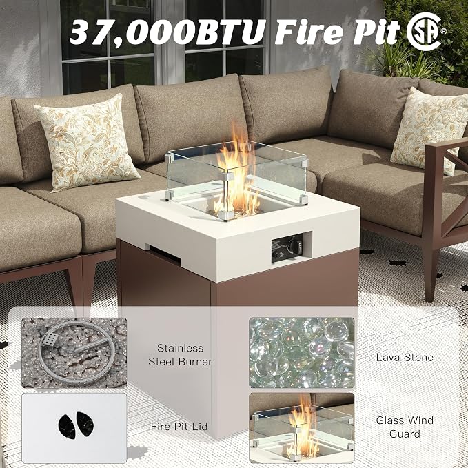Aluminum Outdoor Patio Furniture Set with Fire Pit, 7-Piece Outdoor Sectional with 5.2" Thick Cushions, Swivel Chairs Patio Conversation Sets for Backyard,(Brown,5 Seats)
