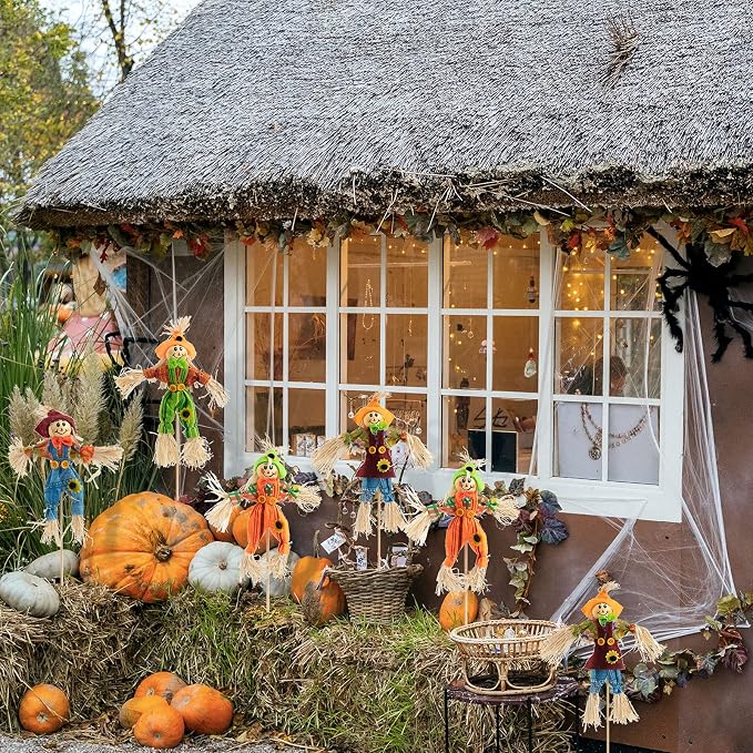 6 PCS Halloween Scarecrow Decorations, Scarecrows Fall Decor | Outdoor, Fall Harvest, Standing Scarecrow, for Garden, Home, School, Yard, Porch, Thanksgiving Decor ﻿